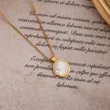 Gold Rose Flower Necklace, Round Abalone White Shell Pendant Necklace Jewelry AL660