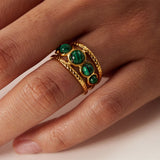 Gold Titanium Steel Multi-Kind Gemstone Crystal Ring, Open Ring. Boho Jewelry AL661