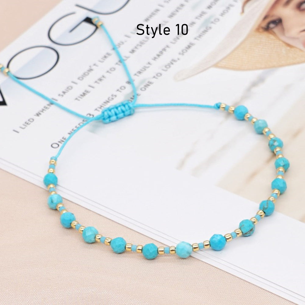 Bohemian 4mm Natural Gemstone Beads Miyuki Beads Bracelet, Adjustable, Handmade Boho Jewelry AL668