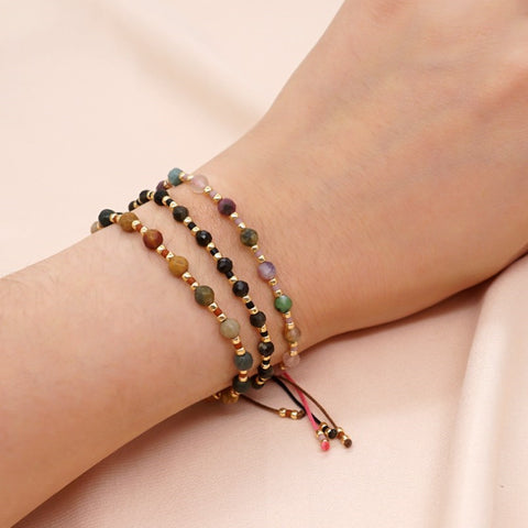 Bohemian 4mm Natural Gemstone Beads Miyuki Beads Bracelet, Adjustable, Handmade Boho Jewelry AL668