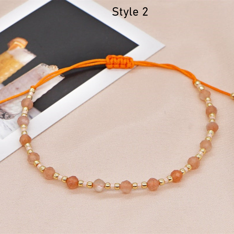 sunstone bracelet, Bohemian 4mm Natural Gemstone Beads Miyuki Beads Bracelet, Adjustable, Handmade Boho Jewelry AL668