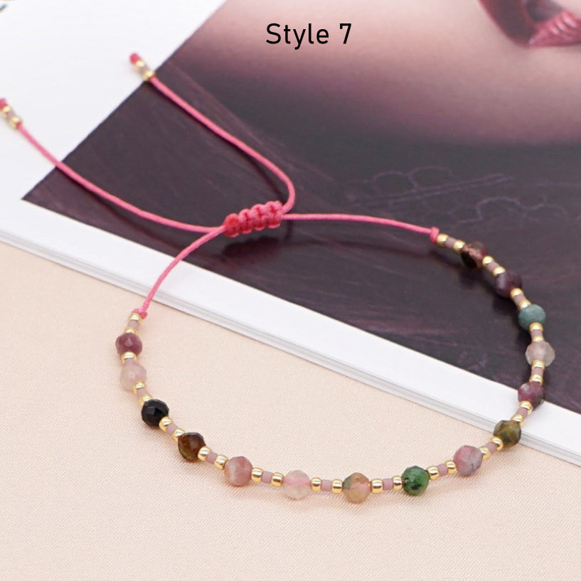 Bohemian 4mm Natural Gemstone Beads Miyuki Beads Bracelet, Adjustable, Handmade Boho Jewelry AL668