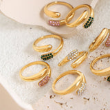 Gold Titanium Steel Rhinestone Pave Ring, Snake Ring Fashion Jewelry AL669