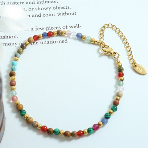 Bohemian Rainbow Natural Stones Beaded Titanium Steel Bracelet/Necklace, Boho Summer Jewelry AL695