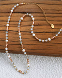 Bohemian Nnatural Stone Freshwater Pearl Beaded Necklace, Handmade Boho Jewelry AL696