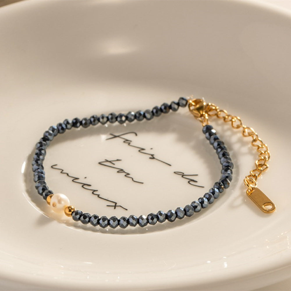 Natural Freshwater Pearl Hematite Beads Bracelet, Gold Titanium Steel Bracelet Jewelry AL713