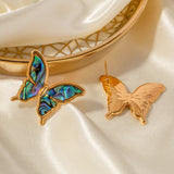 Rainbow Abalone Shell Butterfly Stud Earrings, 18k Gold Titanium Steel Earring Jewelry AL717