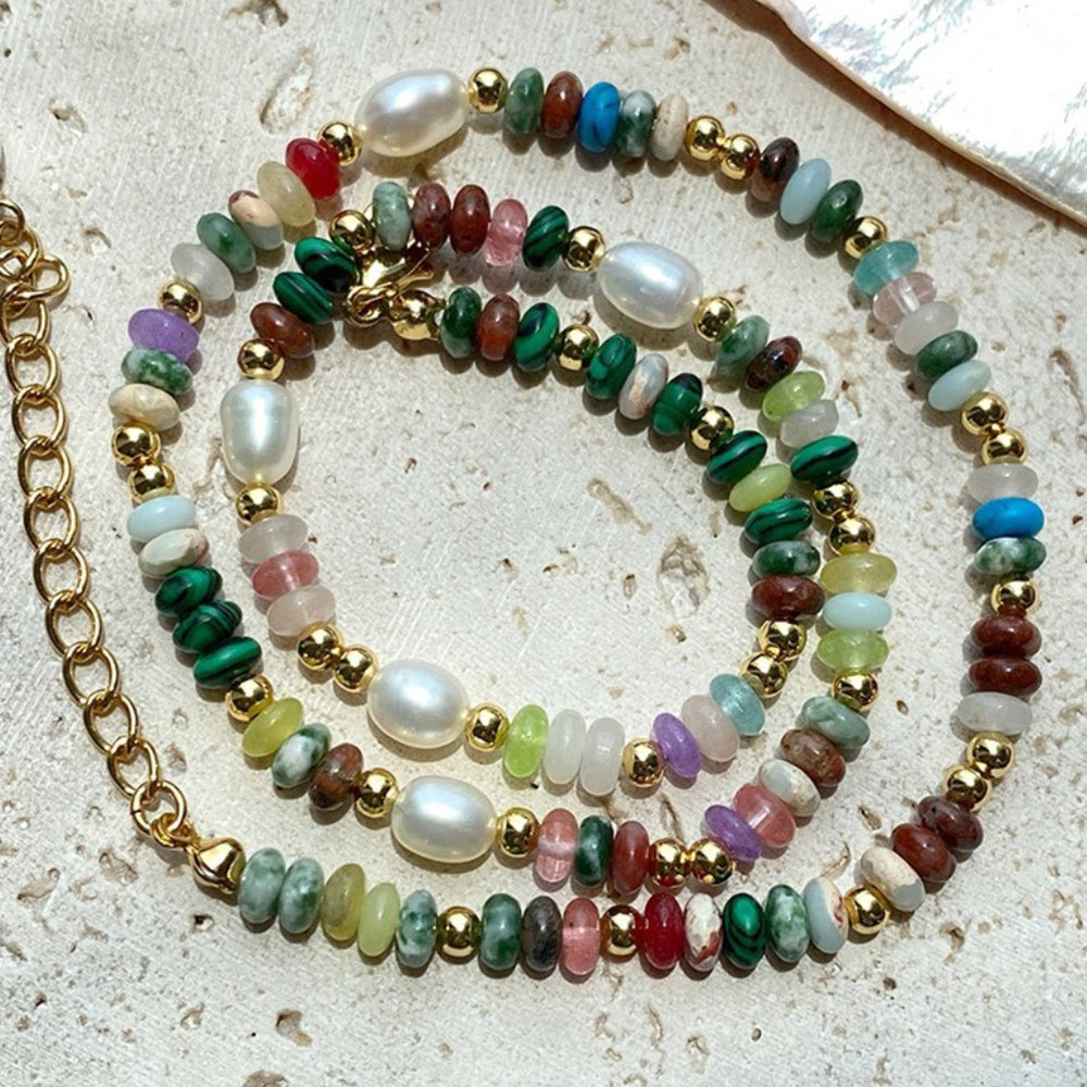 Bohemian Natural Pearl Natural Stone Beads Necklace, Titanium Steel, Handmade Boho Jewelry AL723