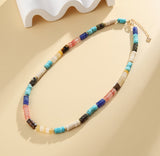 Bohemian Rainbow Natural Stones Crystals Beaded Necklace, Handmade Boho Jewelry AL735