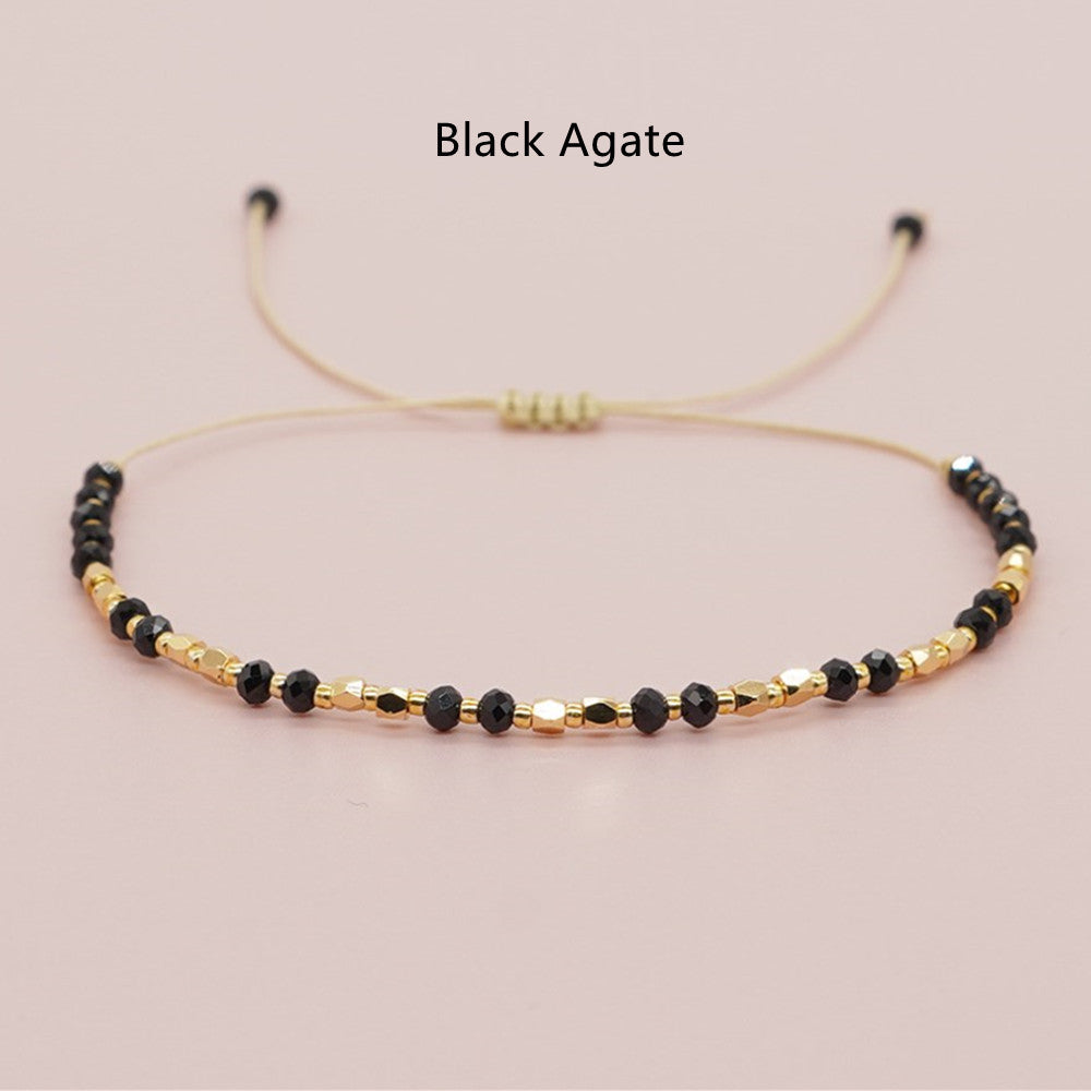 black onyx agate bracelet, Bohemian Skinny Natural Stones & Miyuki Beads Bracelet, Adjustable, 2.5~3mm Faceted Quartz, Handmade Boho Jewelry AL738