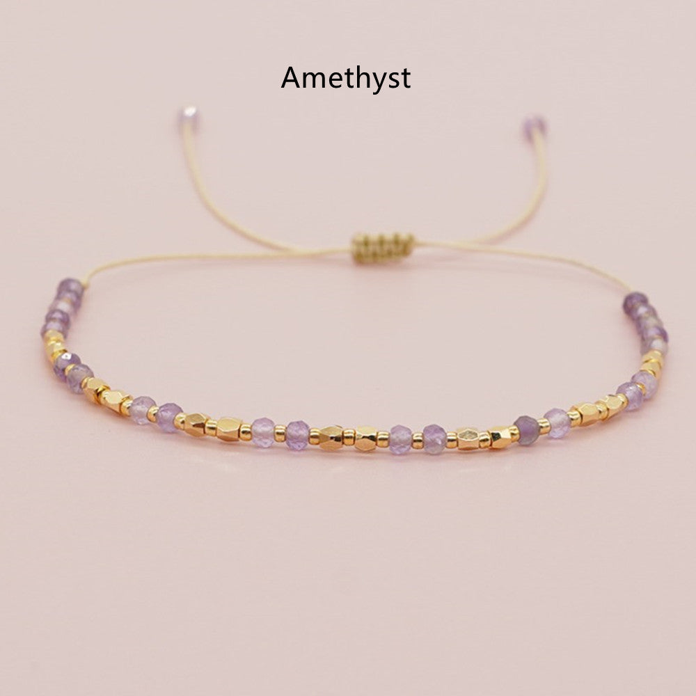 amethyst faceted beads bracelet, Bohemian Skinny Natural Stones & Miyuki Beads Bracelet, Adjustable, 2.5~3mm Faceted Quartz, Handmade Boho Jewelry AL738