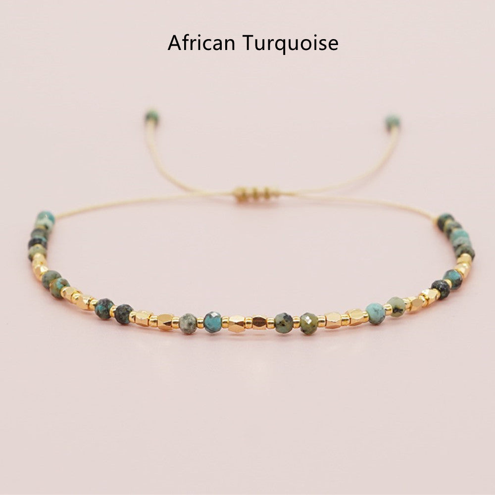 african turquoise bracelet, Bohemian Skinny Natural Stones & Miyuki Beads Bracelet, Adjustable, 2.5~3mm Faceted Quartz, Handmade Boho Jewelry AL738