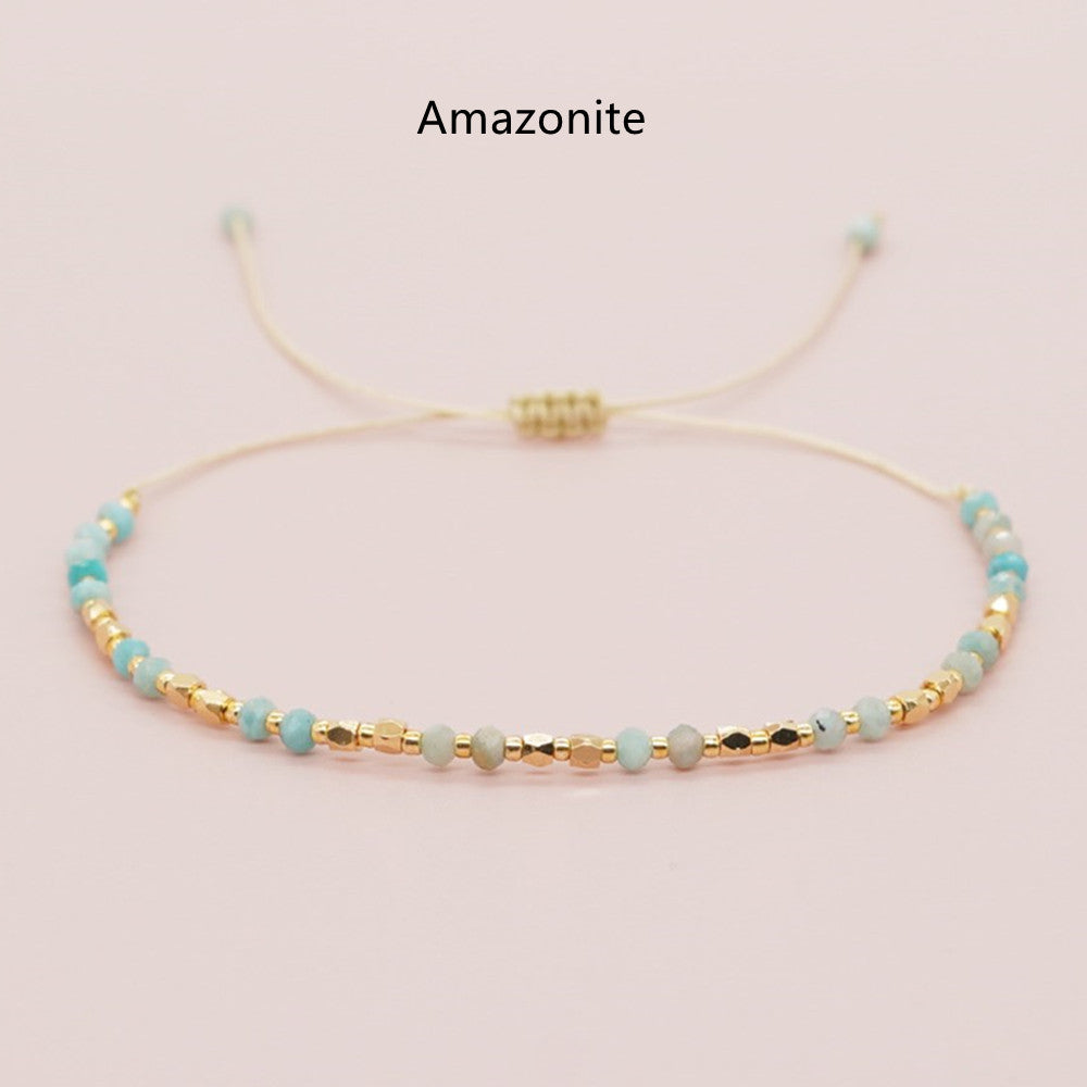 amazonite bracelet, Bohemian Skinny Natural Stones & Miyuki Beads Bracelet, Adjustable, 2.5~3mm Faceted Quartz, Handmade Boho Jewelry AL738
