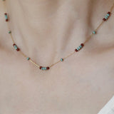 Bohemian Skinny Vintage Turquoise Color 3mm Miyuki Beads Necklace, Gold Titanium Steel, Boho Jewelry AL744