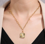 18” Gold Plated Brass Square Sun Light White Opal Pendant Necklace, Opal Fashion Jewelry AL755