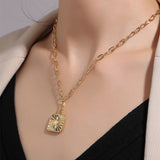 18” Gold Plated Brass Square Sun Light White Opal Pendant Necklace, Opal Fashion Jewelry AL755