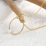 Gold Plated Brass Daily Wear Circle Round Zircon Pearl Necklace Dainty Jewelry AL774