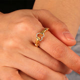 Dainty Gold Holding Hand With Heart Zirconia Ring Fashion Jewelry AL775