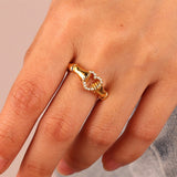 Dainty Gold Holding Hand With Heart Zirconia Ring Fashion Jewelry AL775