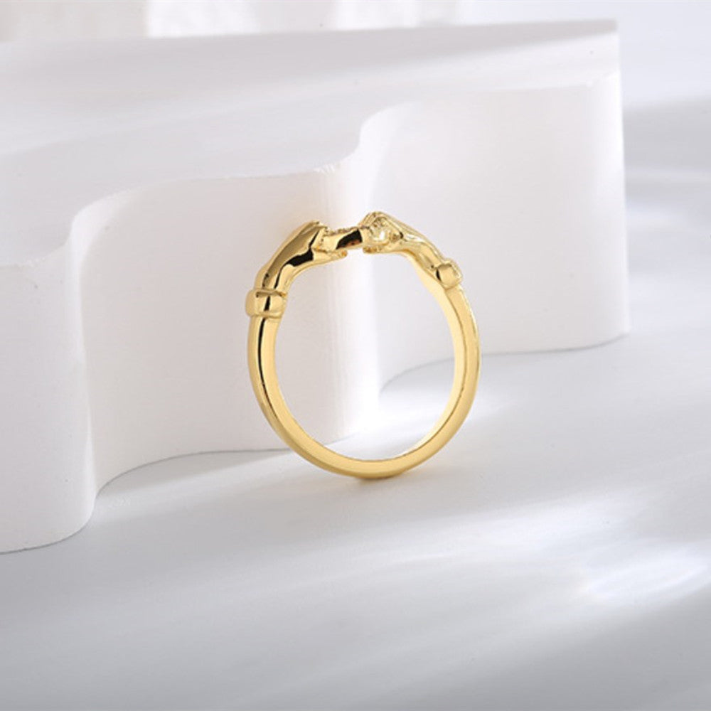 Dainty Gold Holding Hand With Heart Zirconia Ring Fashion Jewelry AL775