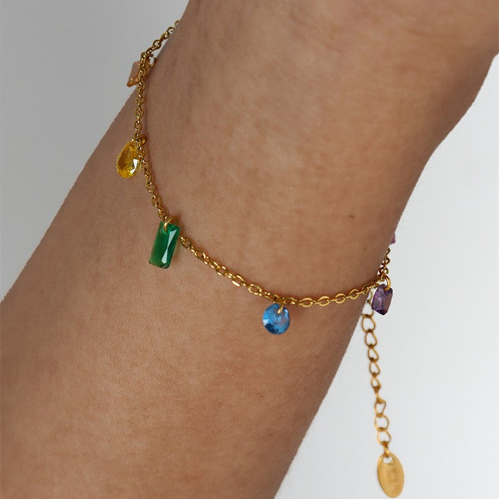 Geometry Rainbow Zircon Titanium Steel CZ Bracelet/Necklace, Girls Friendship Jewelry AL804