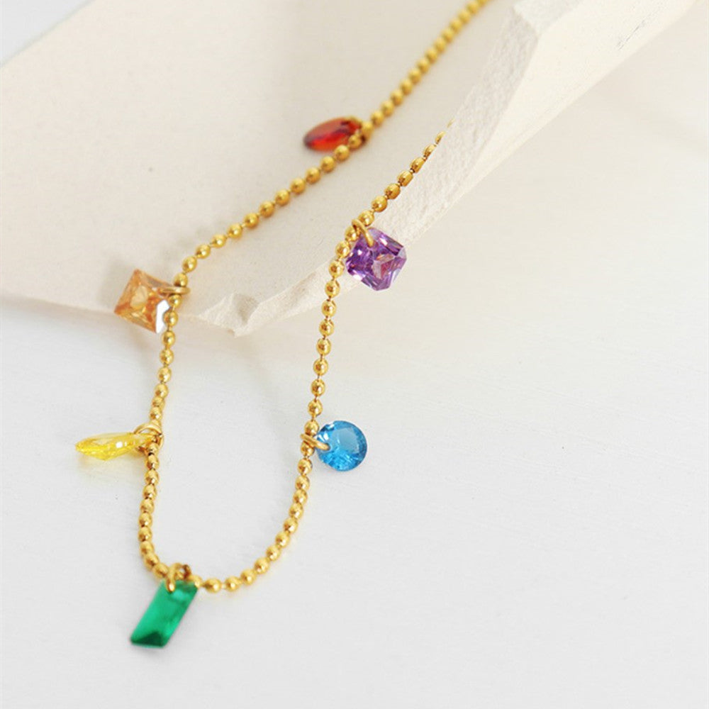 Geometry Rainbow Zircon Titanium Steel CZ Bracelet/Necklace, Girls Friendship Jewelry AL804