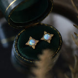 Gold Bezel Star Blue Opal Round Stud Earrings, Tiny Opal Necklaces, Titanium Stainless Steel Jewelry AL819