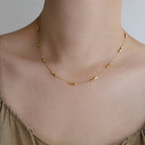 Starry Gold Cubes Beaded Chain Necklace,Titanium Steel Tiny Square Beads Stacked Necklace AL821