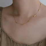 Starry Gold Cubes Beaded Chain Necklace,Titanium Steel Tiny Square Beads Stacked Necklace AL821