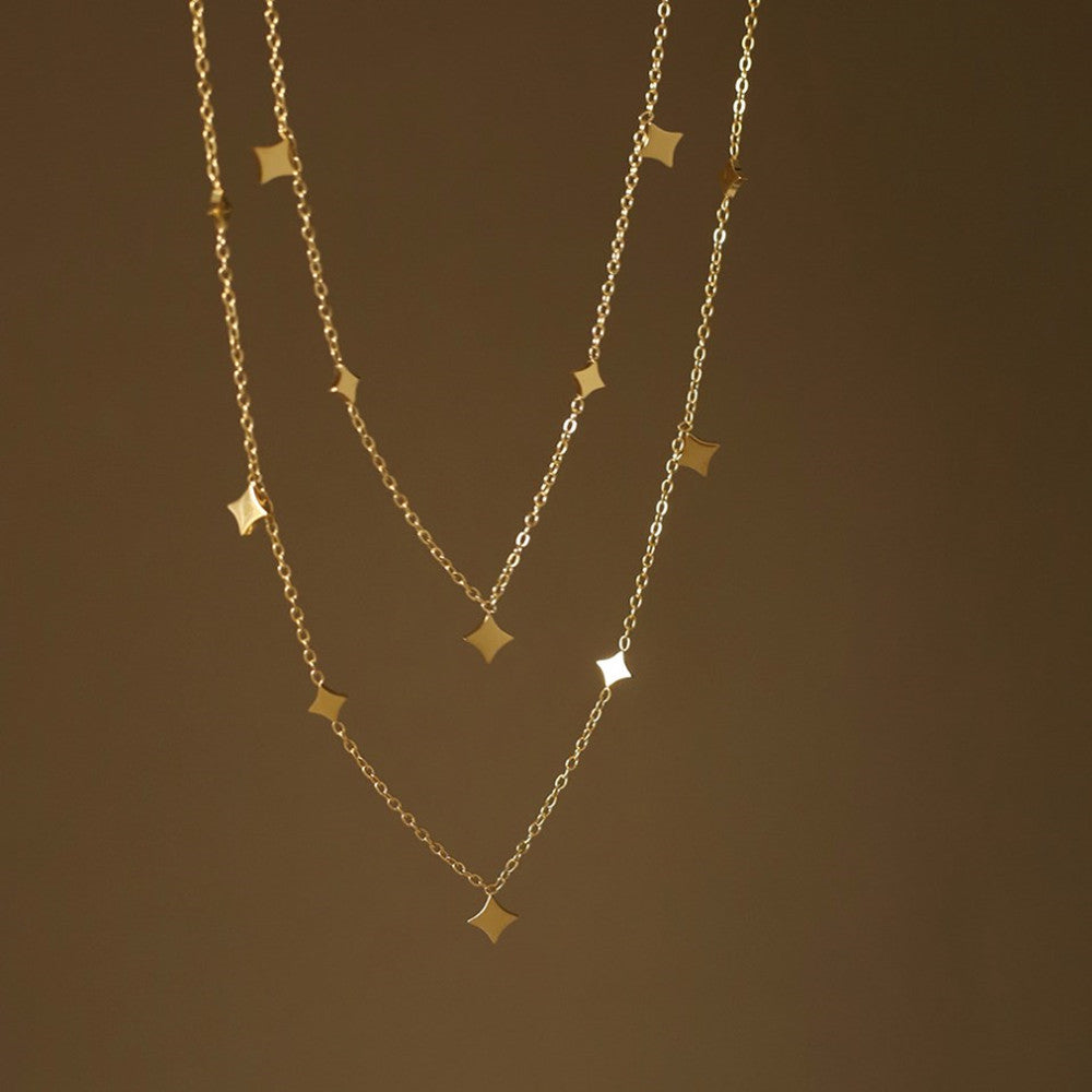 16" Starry Gold Star Chain Necklace,Titanium Steel Tiny Diamond Flake Jewelry Necklace AL835