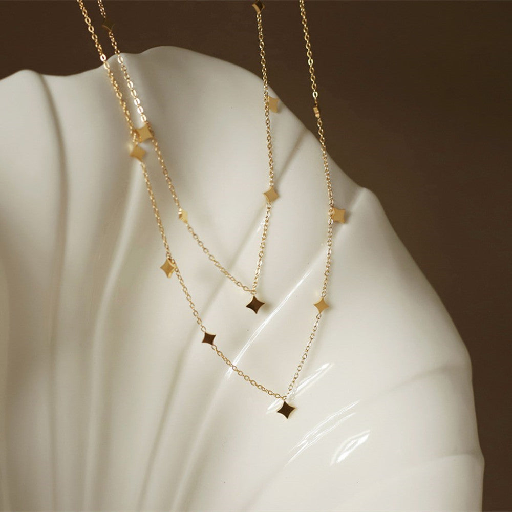 16" Starry Gold Star Chain Necklace,Titanium Steel Tiny Diamond Flake Jewelry Necklace AL835
