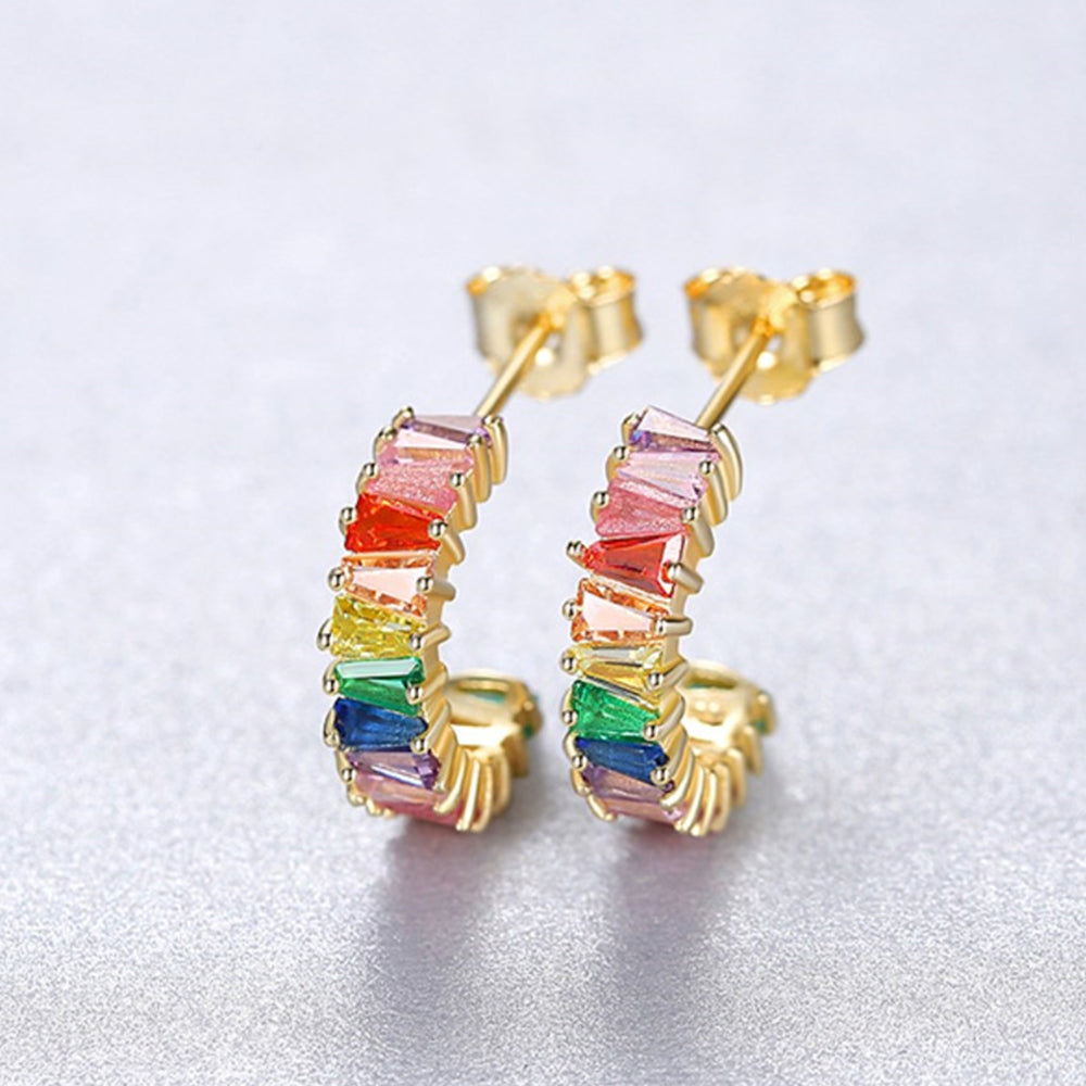 Dainty 925 Sterling Silver Rainbow Zircon Earrings, CZ Micro Pave Hoop Earrings Jewelry AL846