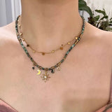 Bohemia Gold Sequin Coin African Turquoise Natural Stones Hematite Beads Sun Star Moon Necklace AL770