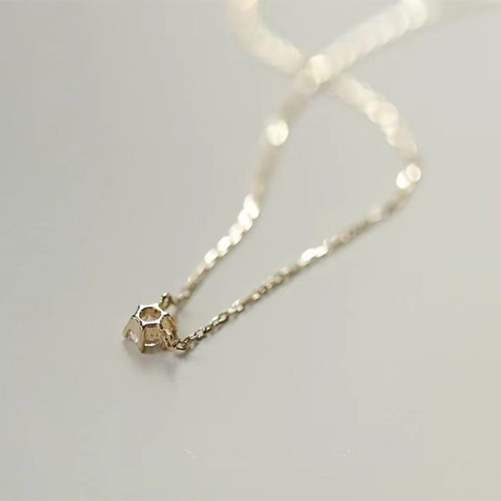 Dainty 925 Sterling Silver 6-Claw White Zircon Connector Necklace, CZ Necklace Fashion Jewelry AL857