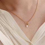 18" Irregular Baroque Natural Freshwater Pearl Gold Ball Bead Necklace OT Clasp Titanium Steel Simple Jewelry Necklace AL917