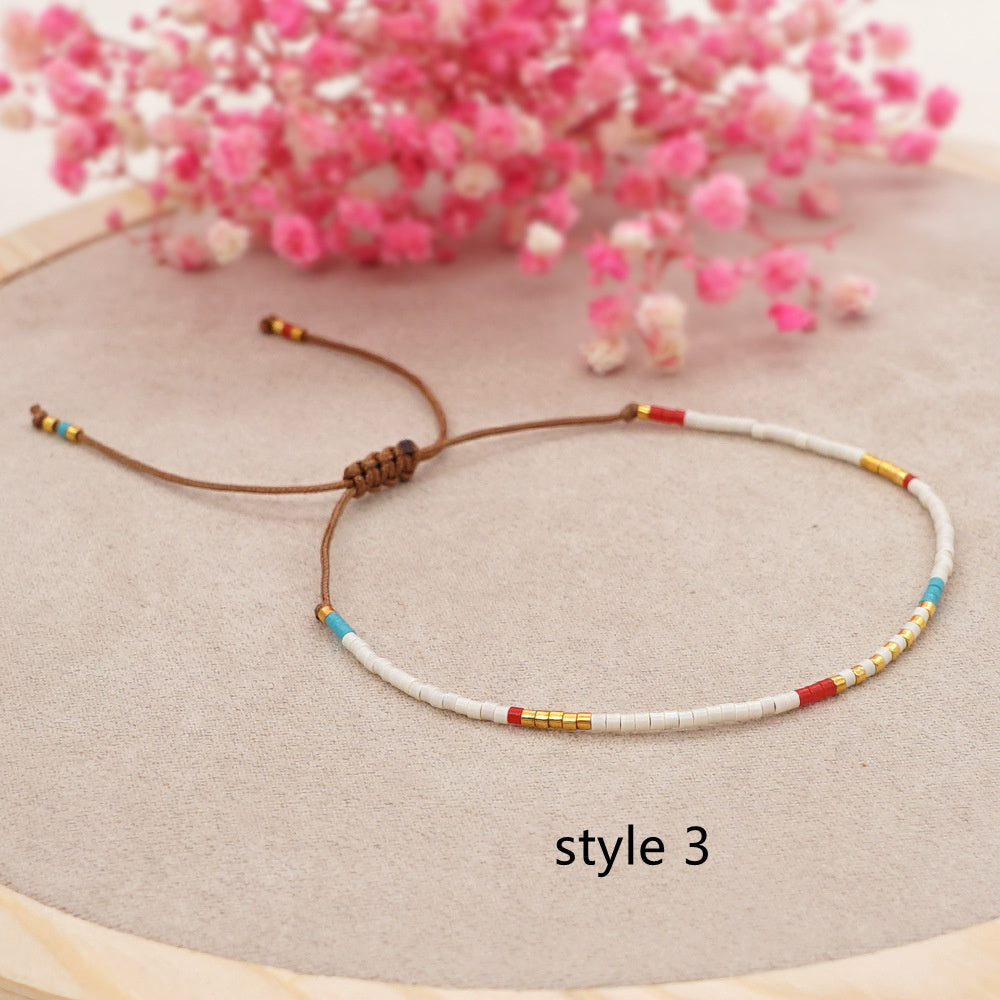 Bohemian Skinny Miyuki Beads Bracelet, Adjustable, Handmade Friendship Boho Summer Jewelry AL700