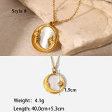 18K Gold Titanium Steel Multi-Kind CZ Shell Pendant Necklace, Star Moon Heart, Boho Jewelry AL664