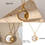 18K Gold Titanium Steel Multi-Kind CZ Shell Pendant Necklace, Star Moon Heart, Boho Jewelry AL664