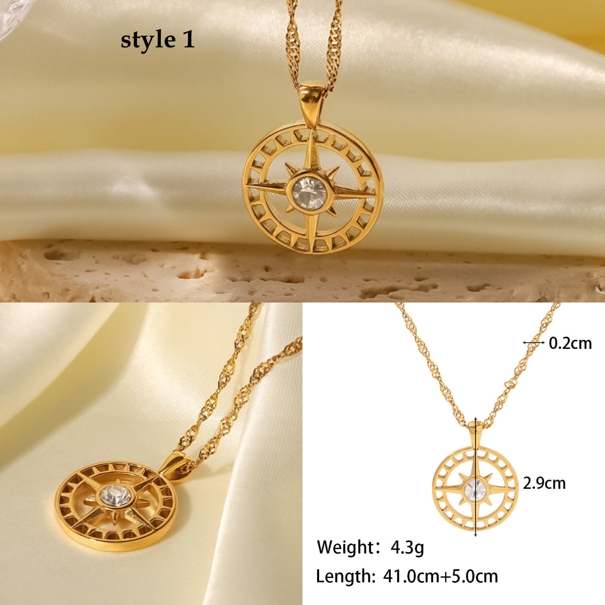 18K Gold Titanium Steel Multi-Kind CZ Shell Pendant Necklace, Star Moon Heart, Boho Jewelry AL664