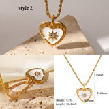 18K Gold Titanium Steel Multi-Kind CZ Shell Pendant Necklace, Star Moon Heart, Boho Jewelry AL664