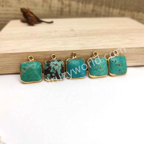 Gold Plated Square Curved Surface Natural Turquoise Charm G0628