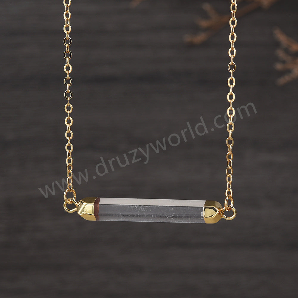 16" Gold Plated Multi Gemstone Crystal Faceted Bar Necklace Crystals Stone Necklace G0993-N