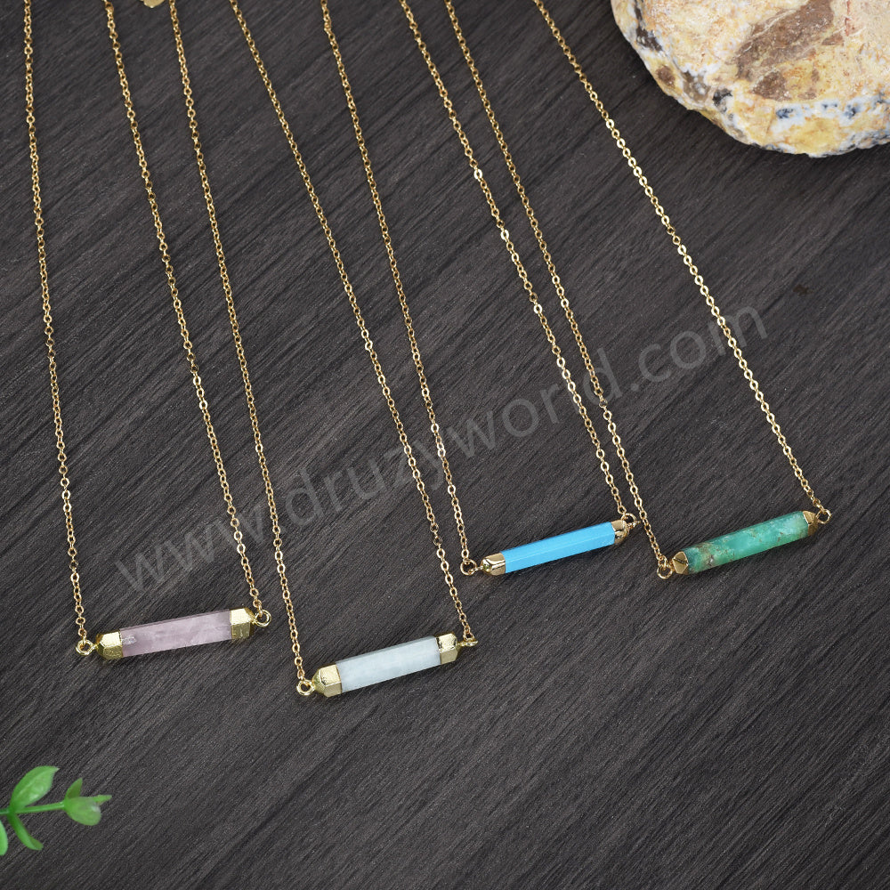 16" Gold Plated Multi Gemstone Crystal Faceted Bar Necklace Crystals Stone Necklace G0993-N