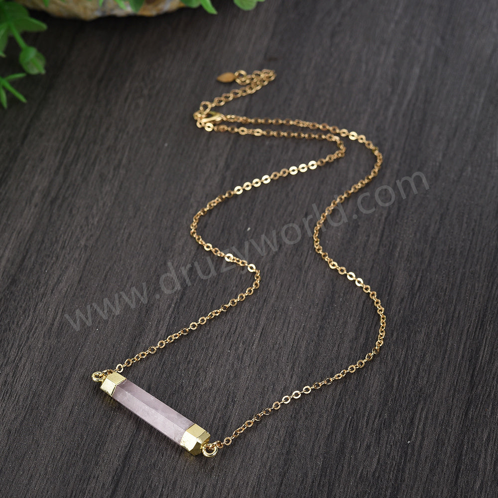 16" Gold Plated Multi Gemstone Crystal Faceted Bar Necklace Crystals Stone Necklace G0993-N