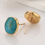 Gold Plated Natural Turquoise Irregular Stud Earrings, 925 Silver Post, Gemstone Studs For Women SS043-G