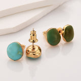 Gold Plated Natural Turquoise Irregular Stud Earrings, 925 Silver Post, Gemstone Studs For Women SS043-G