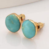 Gold Plated Natural Turquoise Irregular Stud Earrings, 925 Silver Post, Gemstone Studs For Women SS043-G