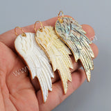 Gold Plated Natural Abalone Rainbow Shell Carved Wing Feather Charm Pendant G1181