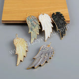 Gold Plated Natural Abalone Rainbow Shell Carved Wing Feather Charm Pendant G1181