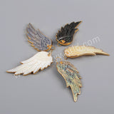 Gold Plated Natural Abalone Rainbow Shell Carved Wing Feather Charm Pendant G1181